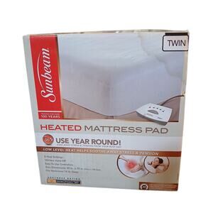 Sunbeam‎ Heated Mattress Pad Twin Size 39"x75" 5 Heat Settings Fits to 16"D READ